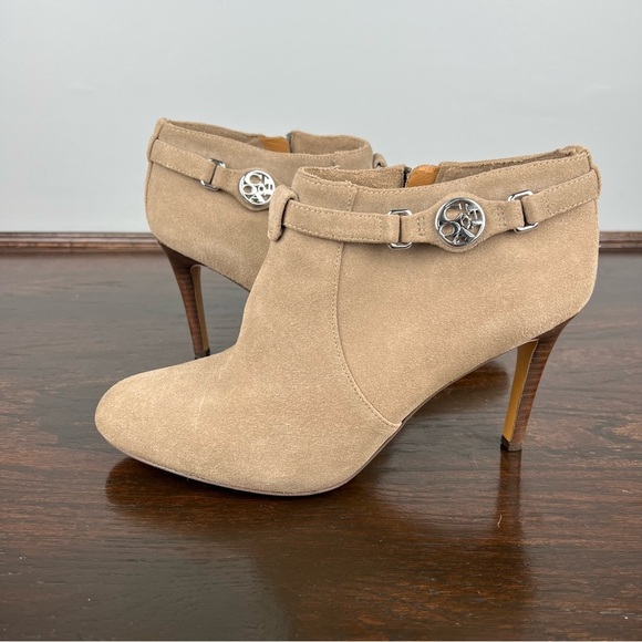 Coach Boots Womens Ankle Booties Size 9.5 Taupe Suede High Heels - Picture 2 of 16